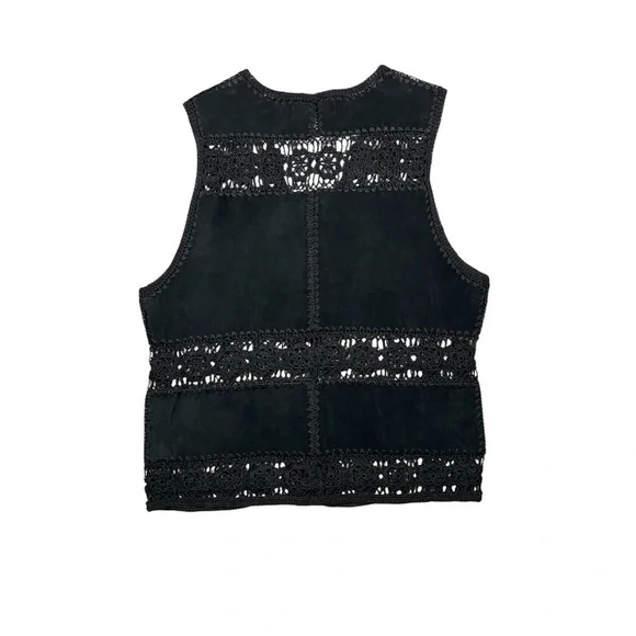 Fred Thomas Black Suede & Crochet Vest Women’s Size Small - Picture 2 of 11